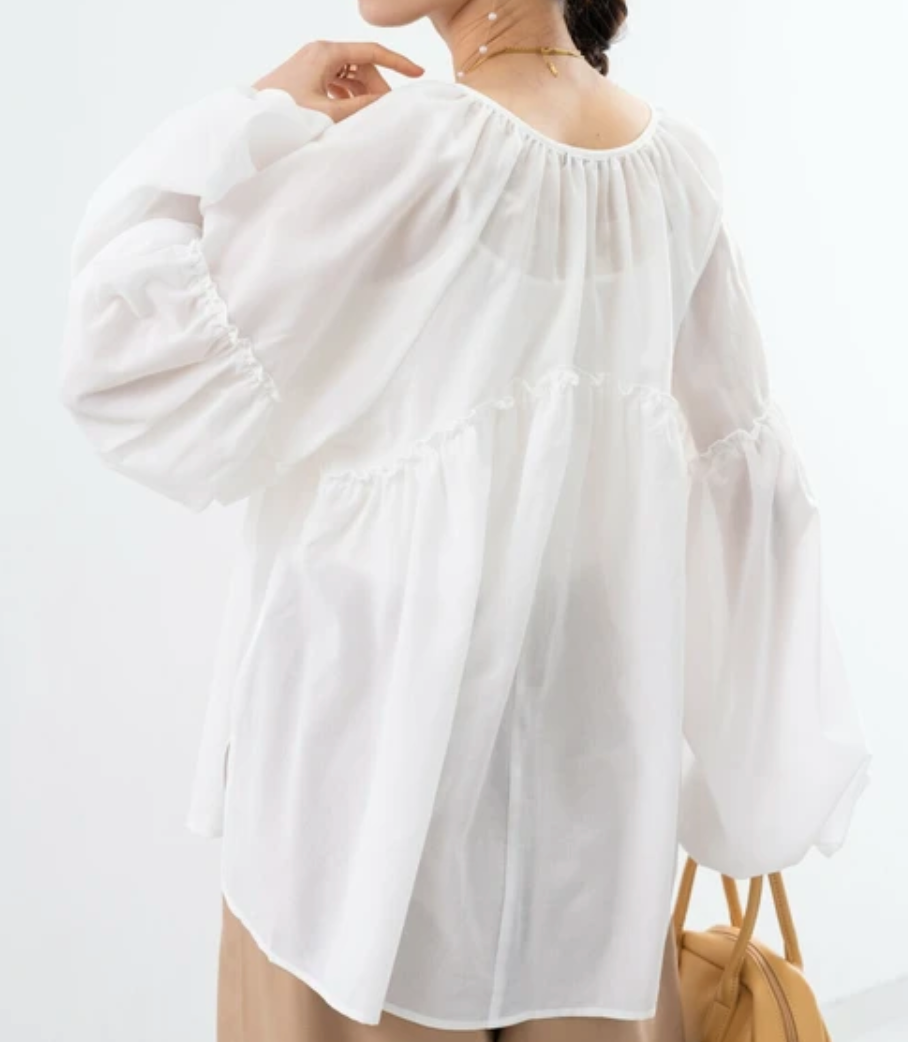 ボイルギャザーブラウス ホワイト※6/4～10迄に順次発送予定