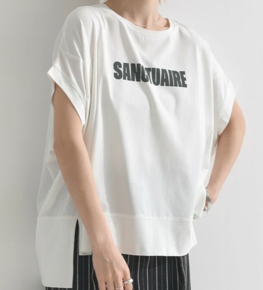 【接触冷感】シルケット加工風ロゴドルマンTシャツ オフホワイト※8/6～12迄に順次発送予定
