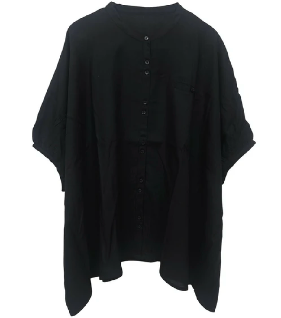 ボリューム前開きブラウス ブラック※7/23～29迄に順次発送予定