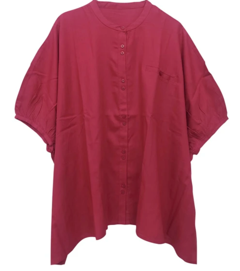 ボリューム前開きブラウス ピンク※7/23～29迄に順次発送予定