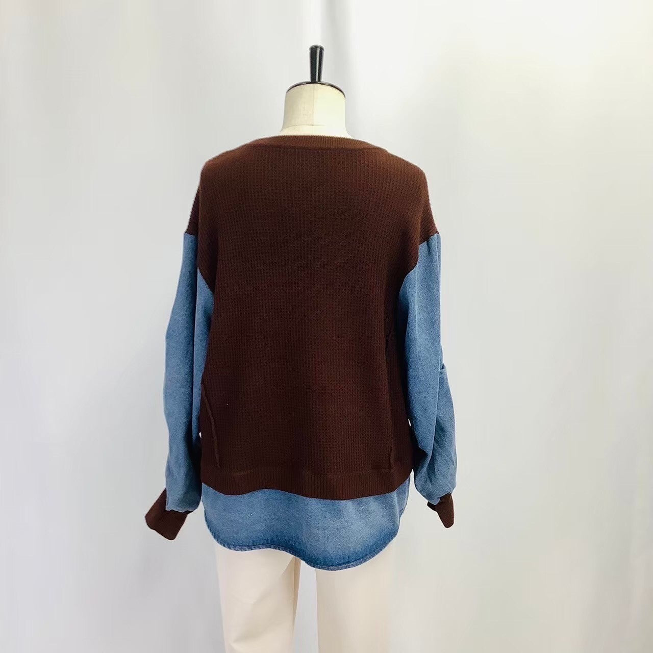 ワッフル×デニム トレーナー ブラウン ※10/15迄に順次発送予定