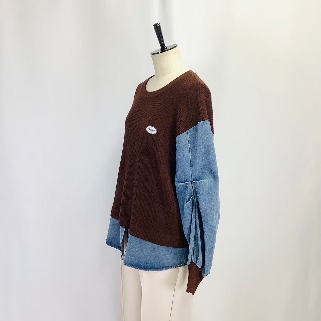 ワッフル×デニム トレーナー ブラウン ※10/15迄に順次発送予定