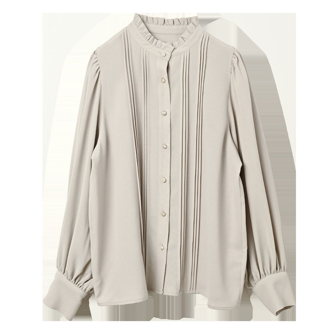 ピンタックフリルブラウス グレージュ ※6/11～17迄に順次発送予定