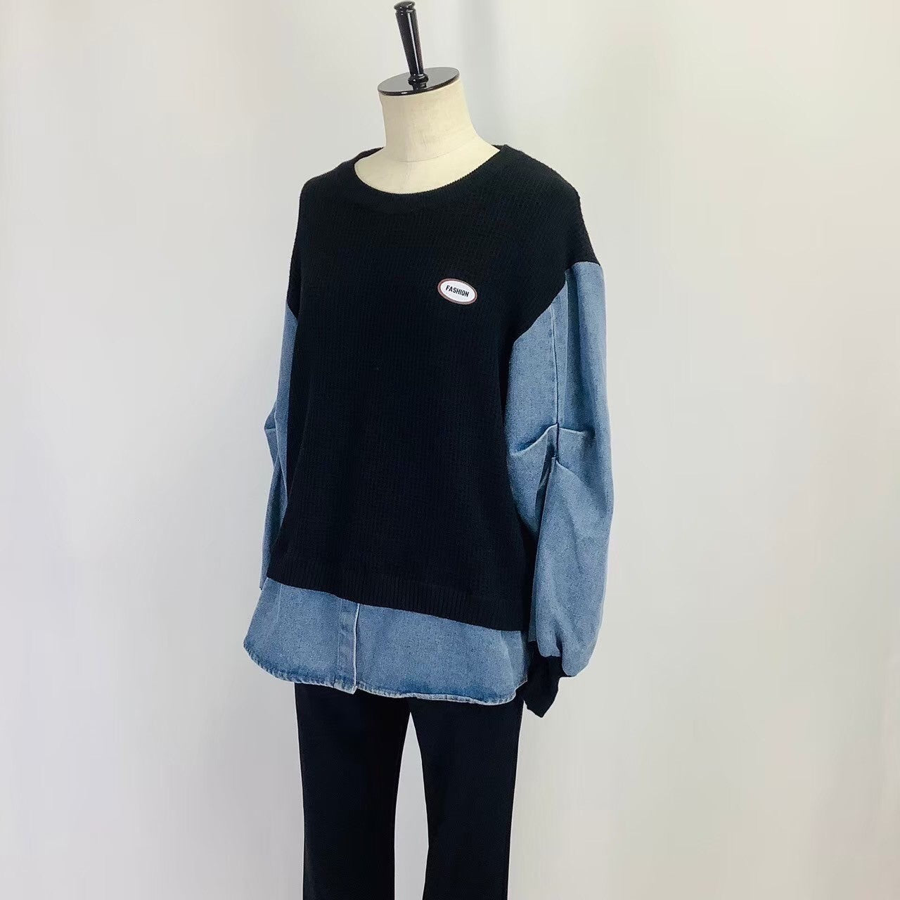 ワッフル×デニム トレーナー ブラック ※10/15迄に順次発送予定