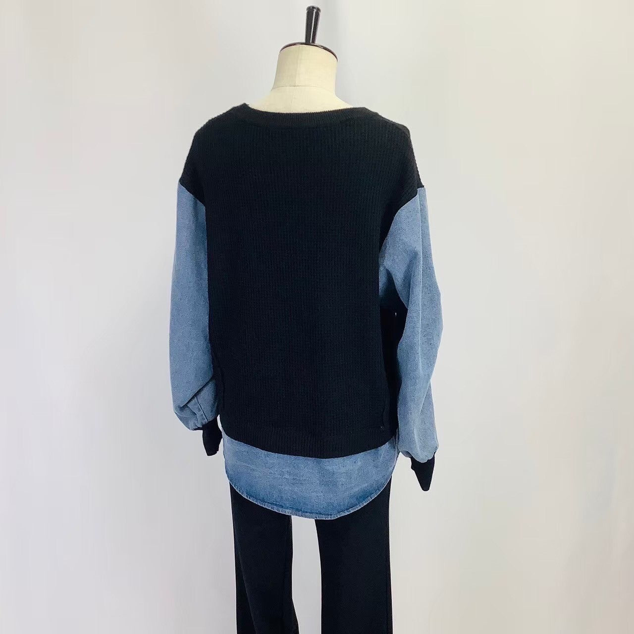 ワッフル×デニム トレーナー ブラック ※10/15迄に順次発送予定