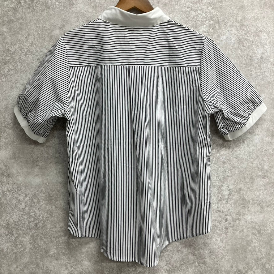 猫刺繍ストライプ半袖ブラウス　ブラック※6/11～17迄に順次発送予定