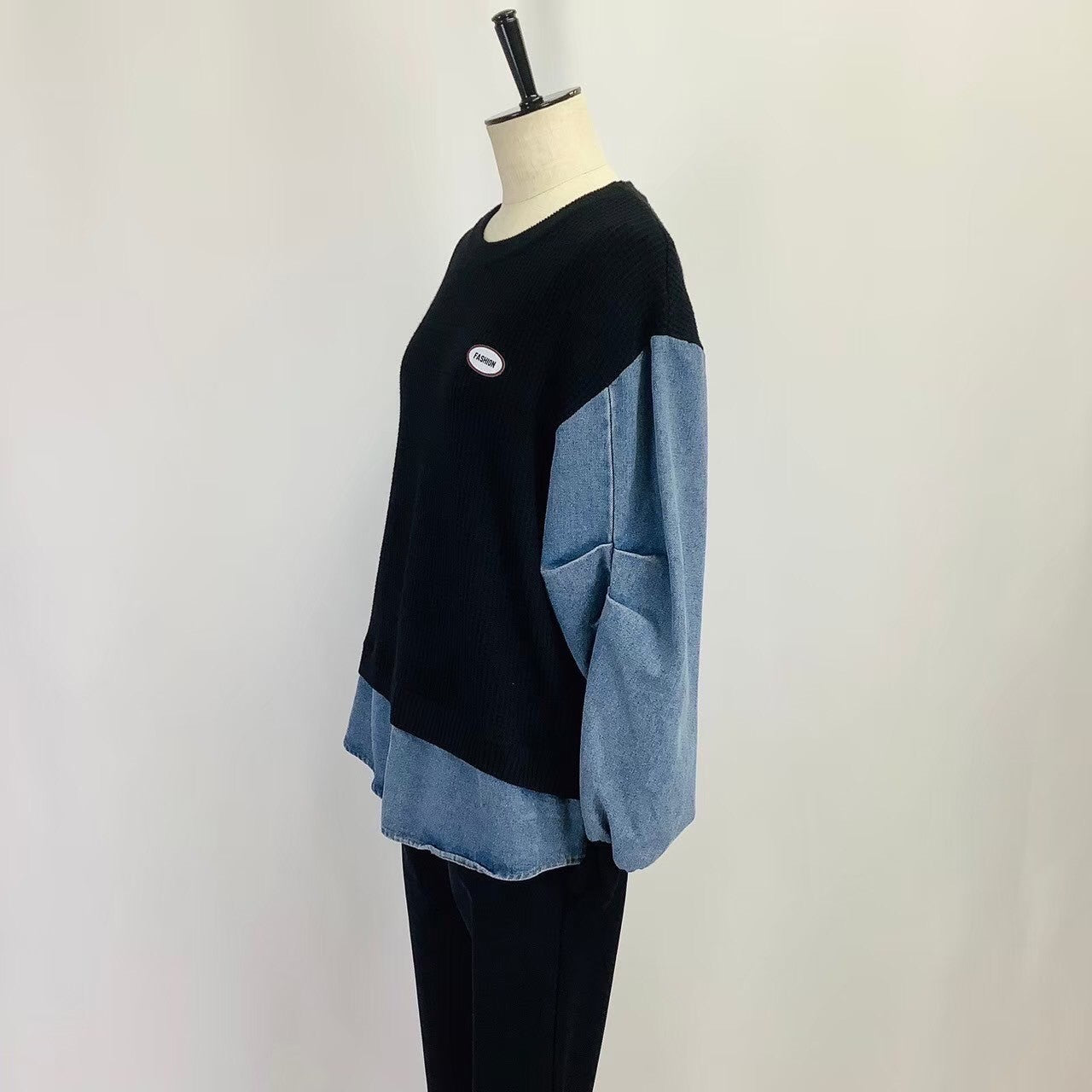 ワッフル×デニム トレーナー ブラック ※10/15迄に順次発送予定