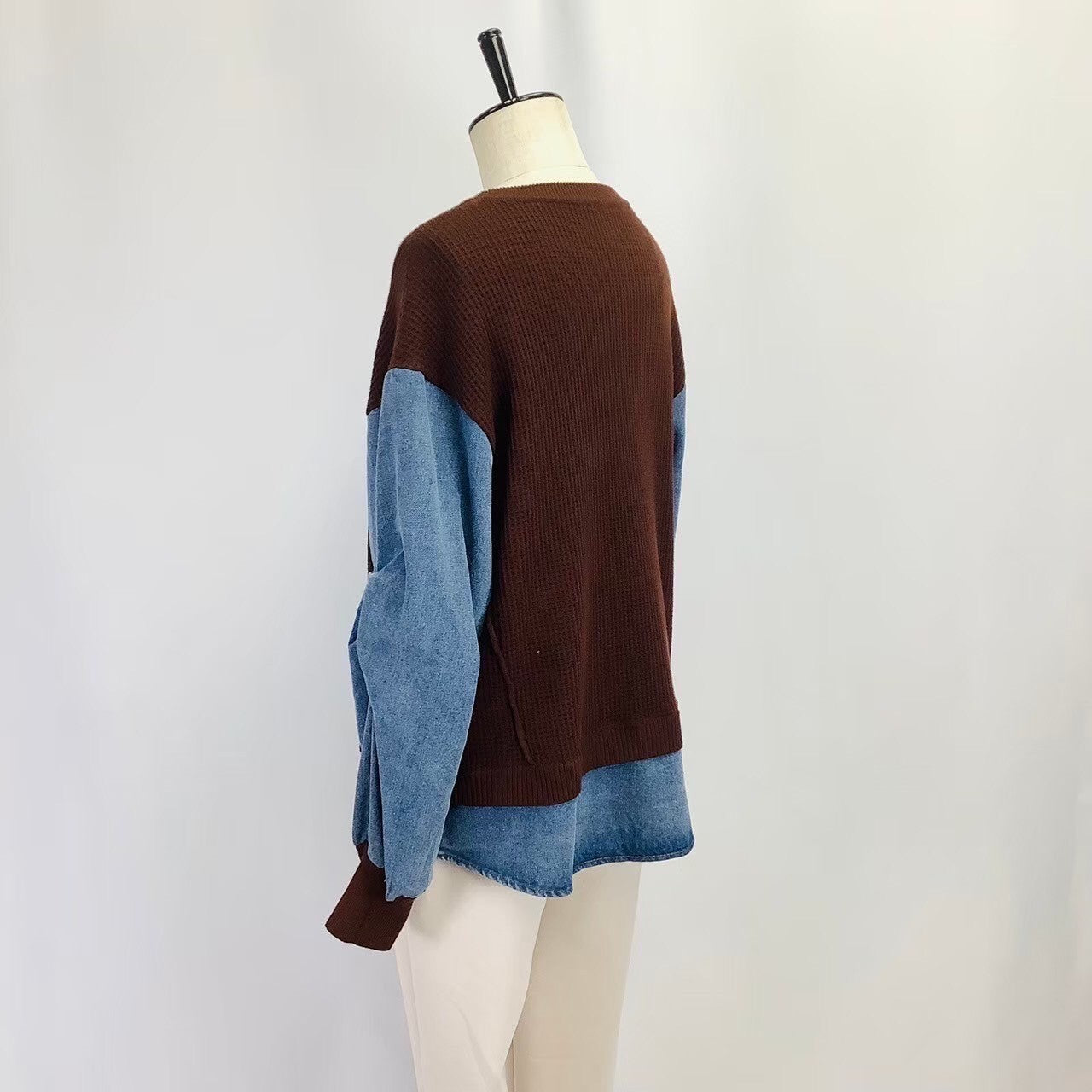 ワッフル×デニム トレーナー ブラウン ※10/15迄に順次発送予定
