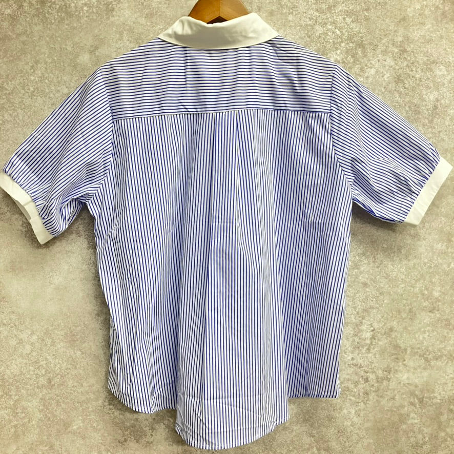 猫刺繍ストライプ半袖ブラウス　ブルー※6/11～17迄に順次発送予定