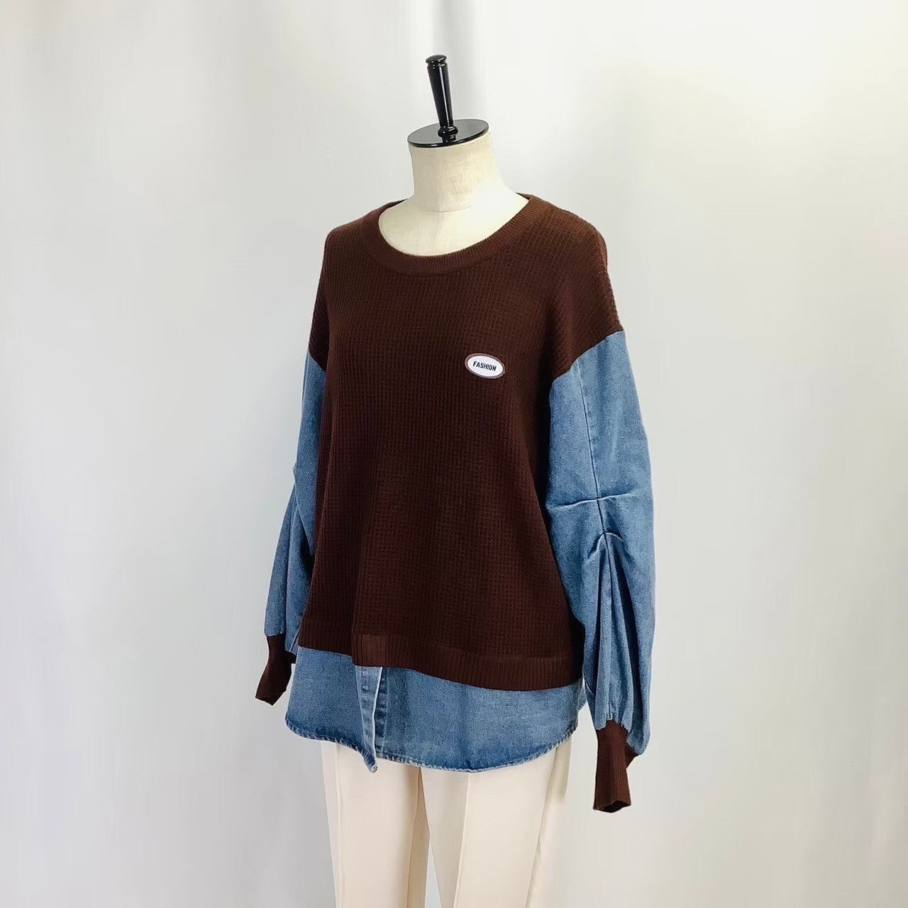 ワッフル×デニム トレーナー ブラウン ※10/15迄に順次発送予定