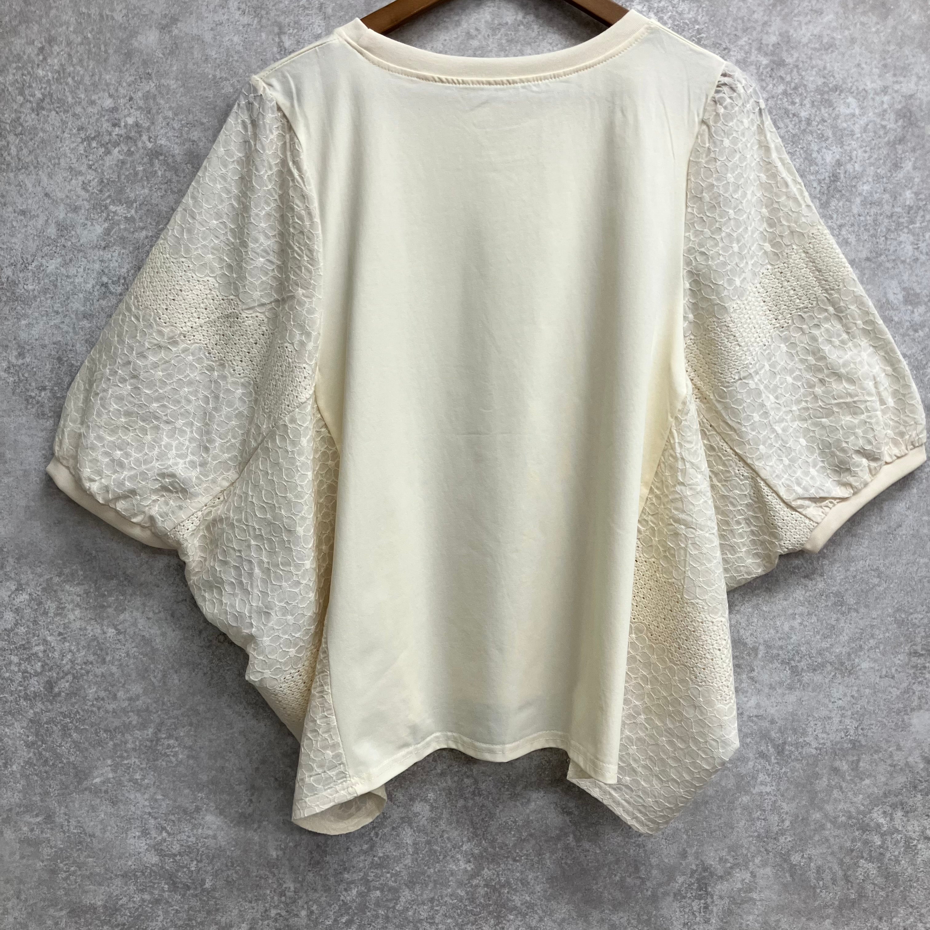 ドルマン袖レーストップス ベージュ※7/16～22迄に順次発送予定