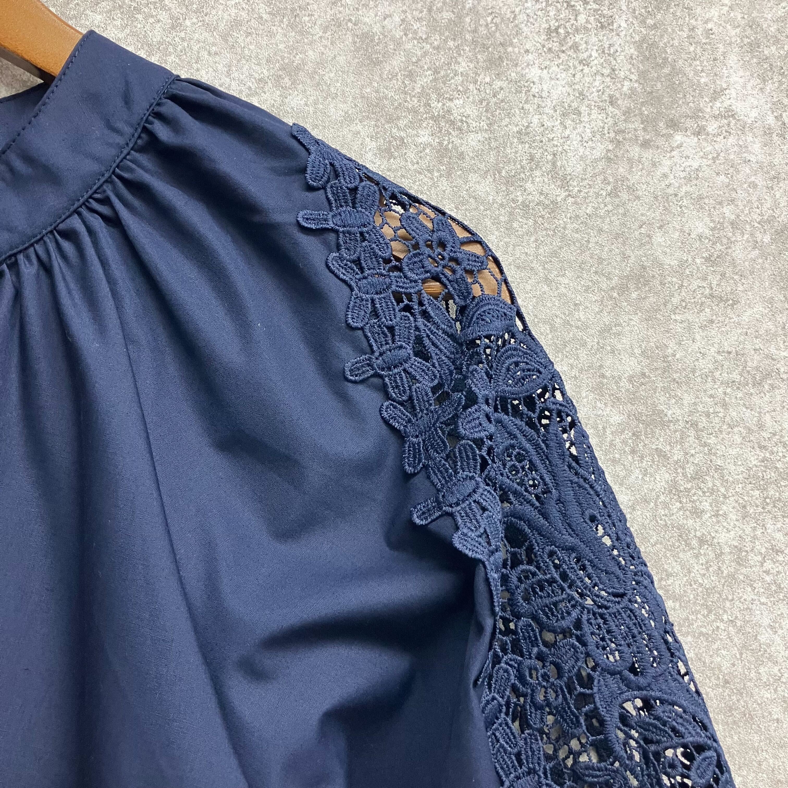 ショルダーレースブラウス ネイビー ※4/1迄に順次発送予定