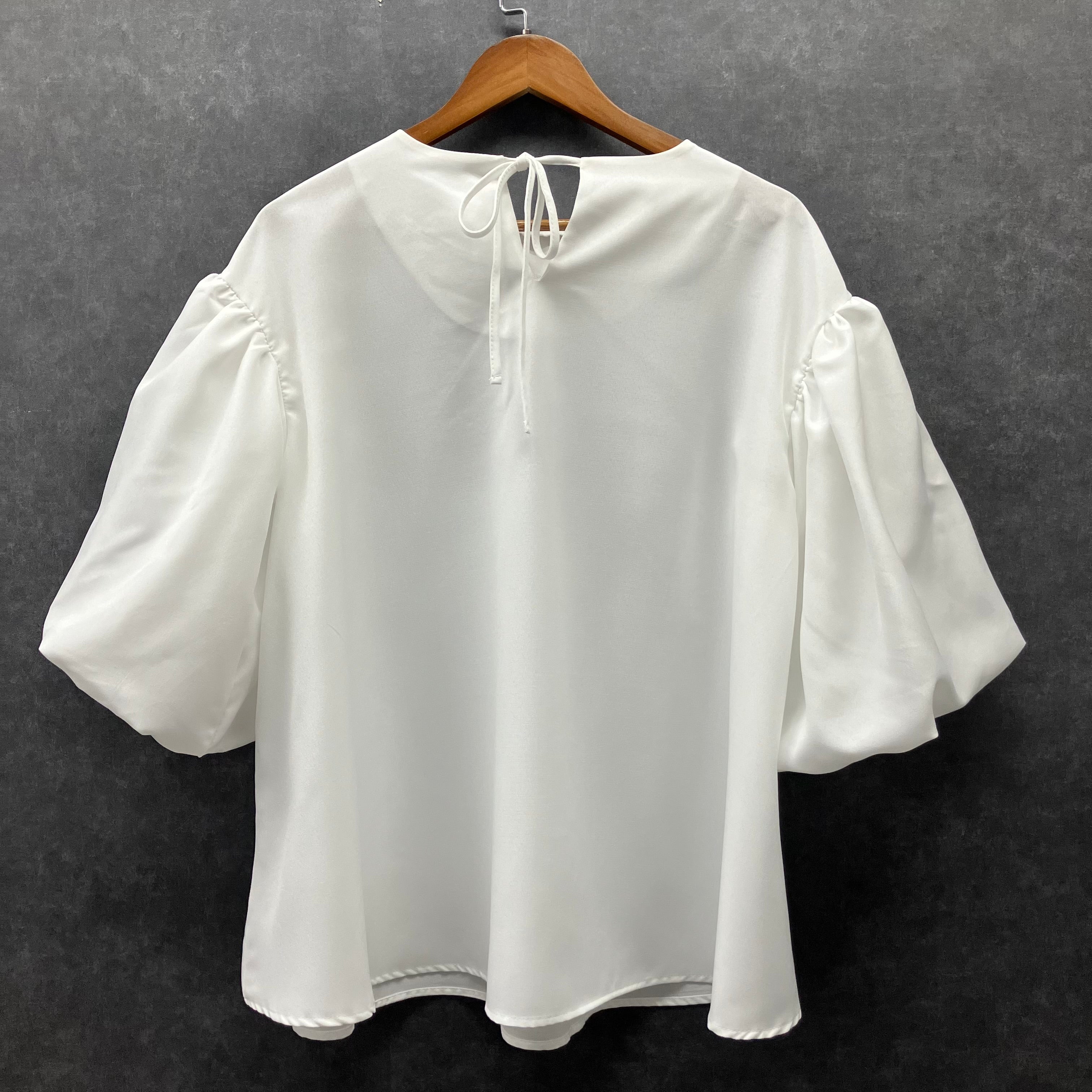 【在庫5点以下】袖フレア半袖トップス　ホワイト※4/15迄に順次発送予定