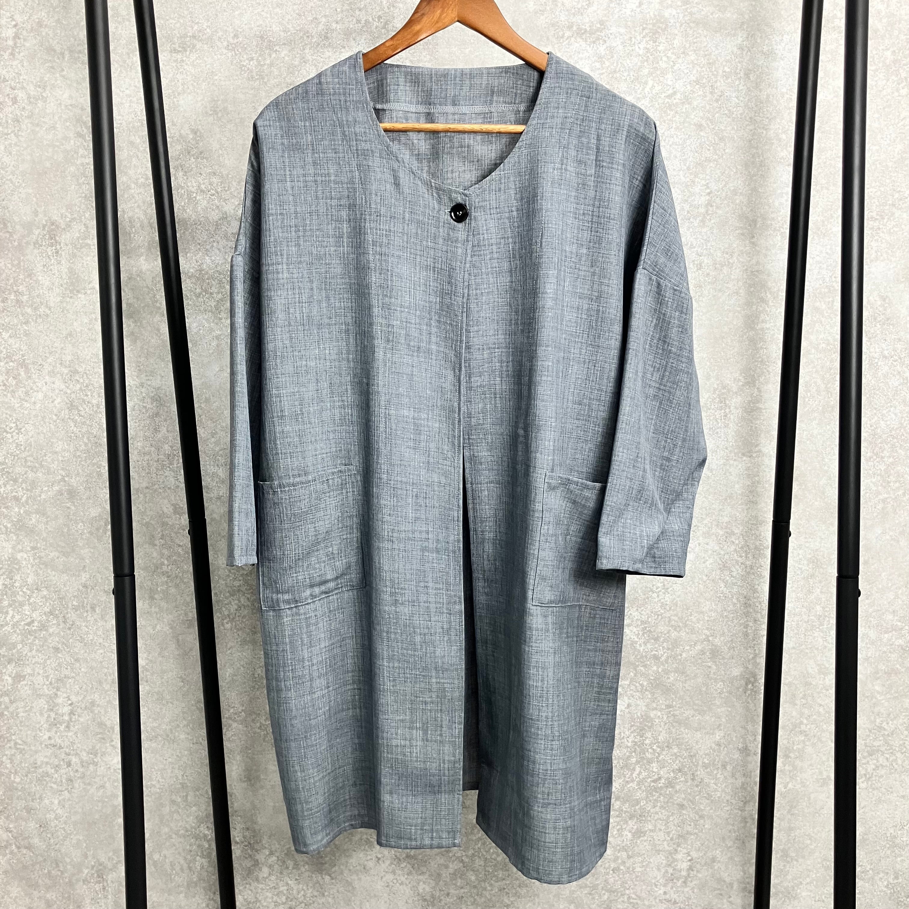 ノーカラーロングジャケット　チャコール※4/23~29までに順次配送予定