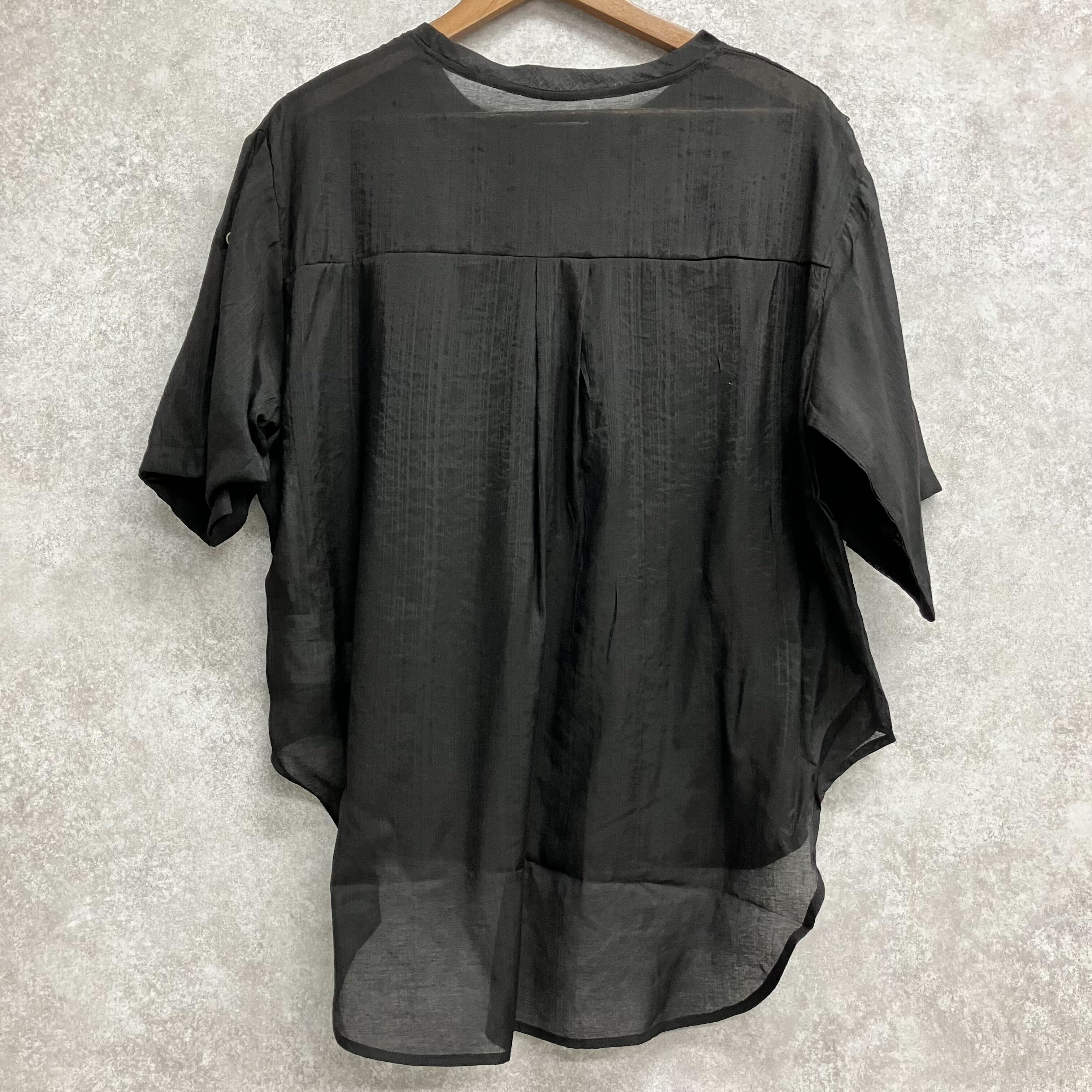 レース重ね綿シフォンブラウス　ブラック※7/23～29迄に順次発送予定