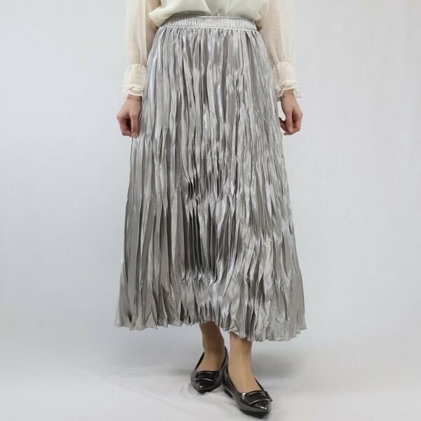 メタリッククラッシュプリーツスカート シルバー※4/15迄に順次発送予定