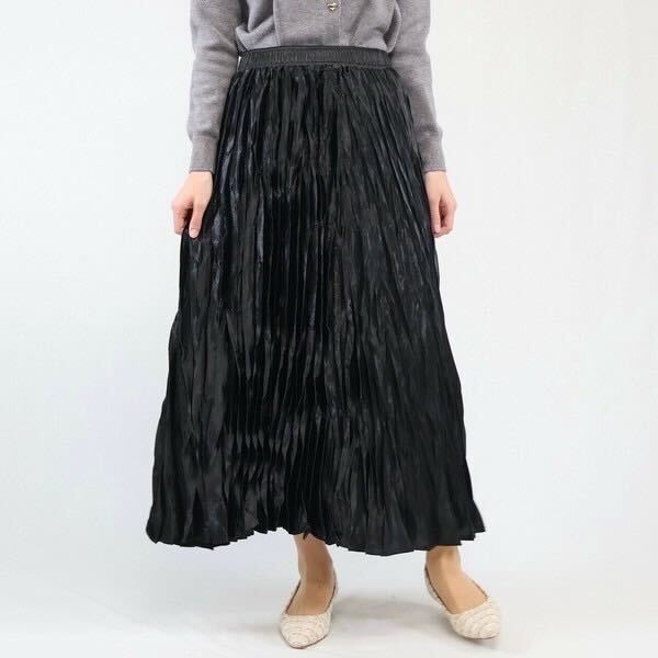 メタリッククラッシュプリーツスカート ブラック※4/15迄に順次発送予定