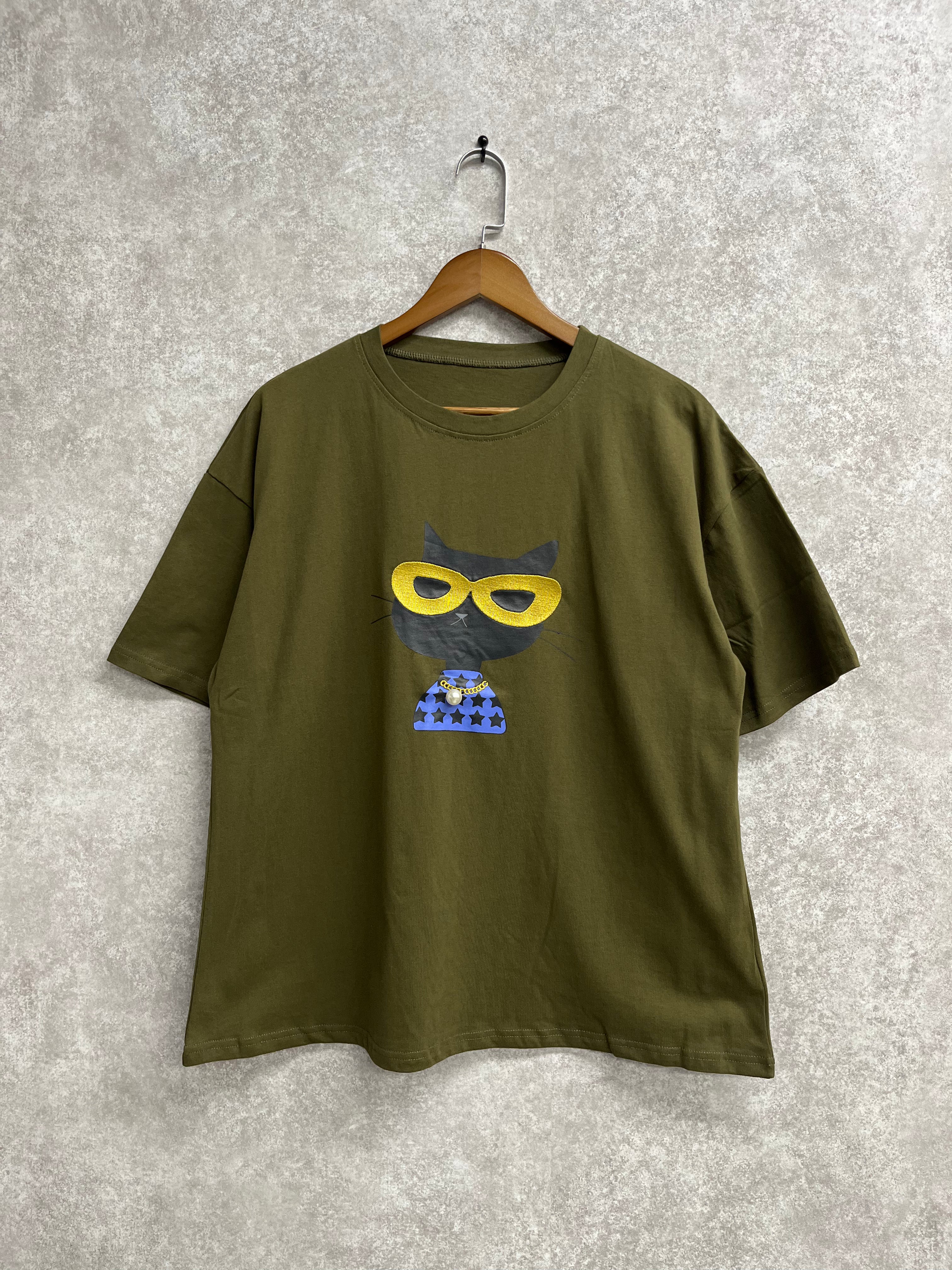 ネコパールグラフィックTシャツ カーキ※5/28～6/3迄に順次発送予定