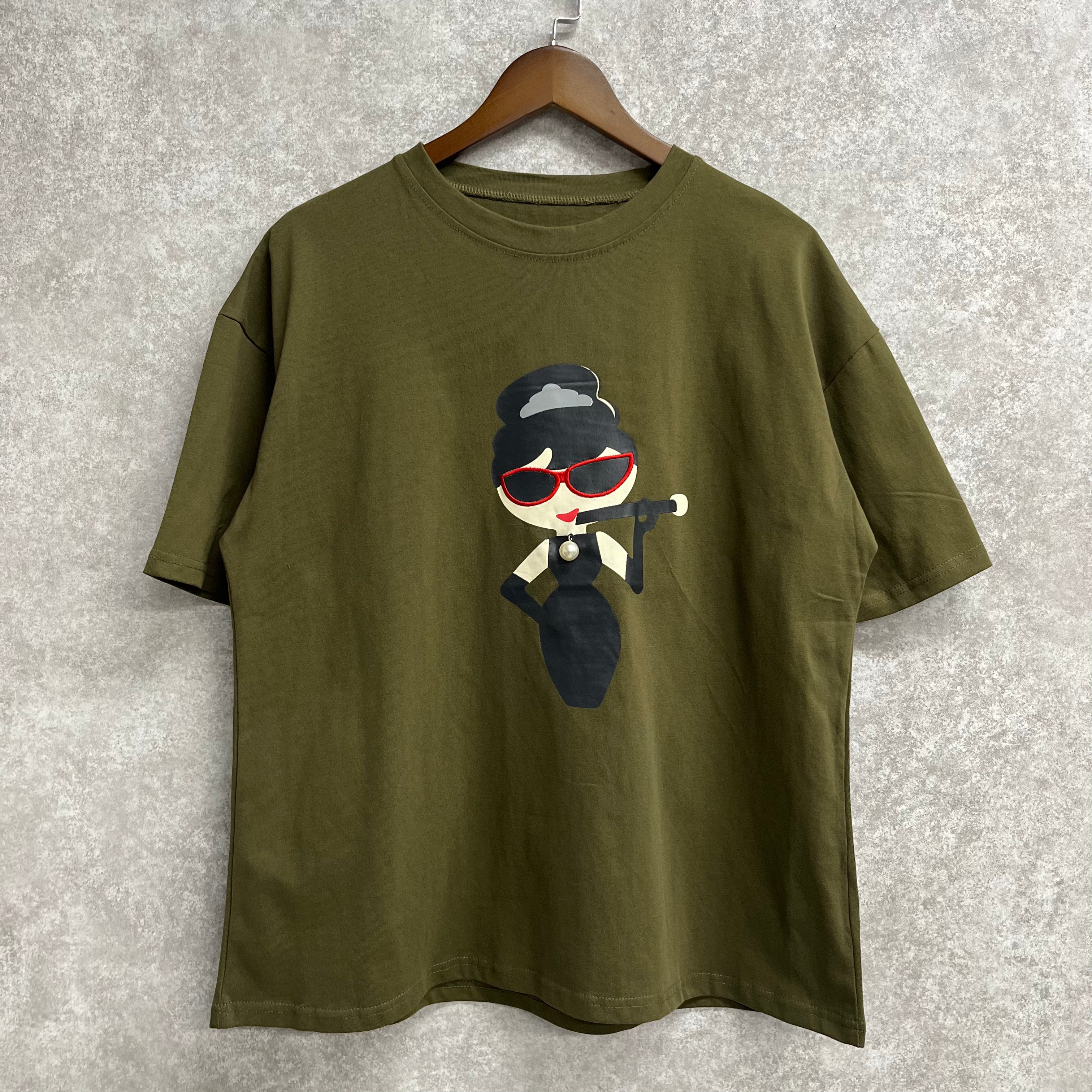 【在庫5点以下】パールレディグラフィックTシャツ カーキ ※4/15迄に順次発送予定