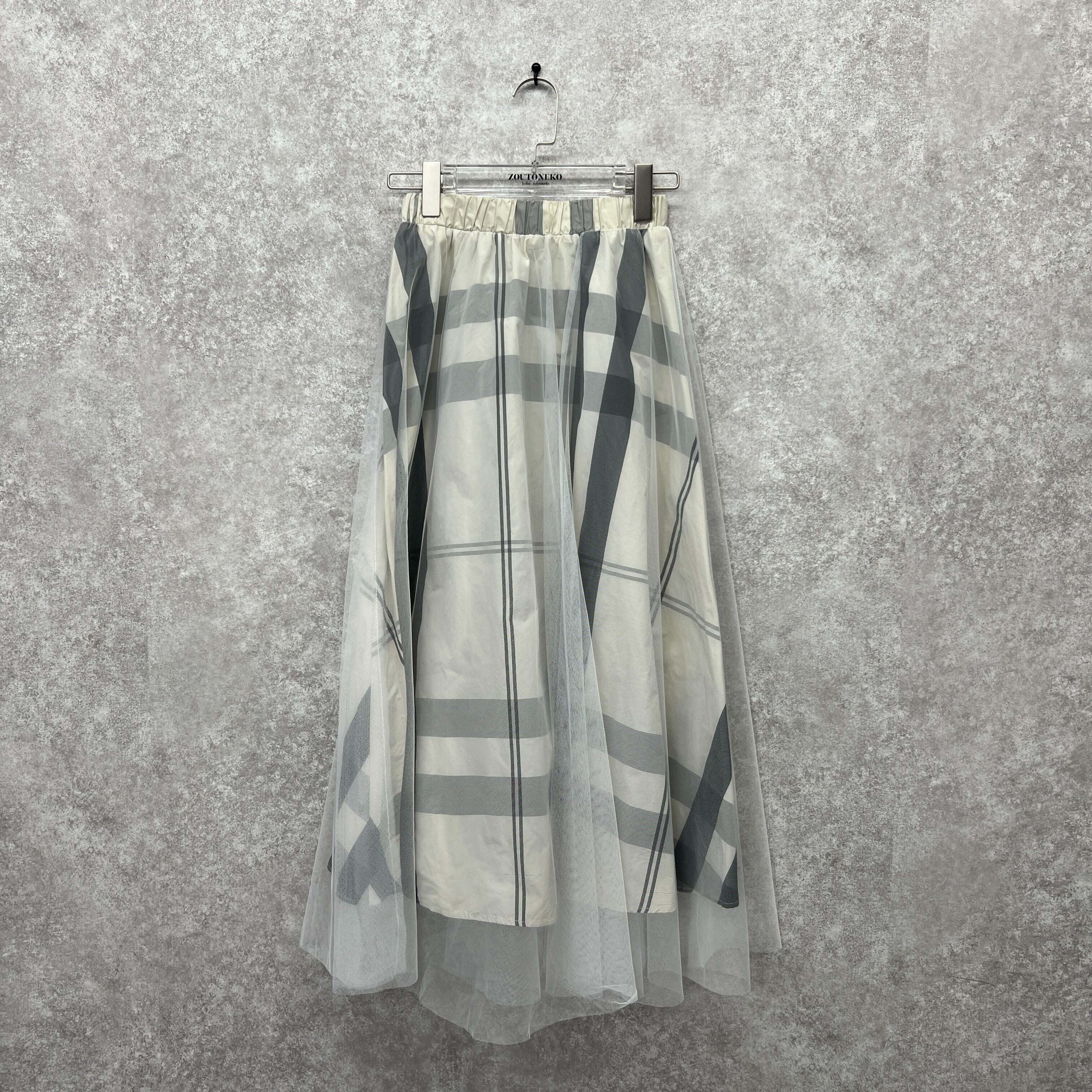 チュールロングチェックスカート ホワイト　※10/15迄に順次発送予定