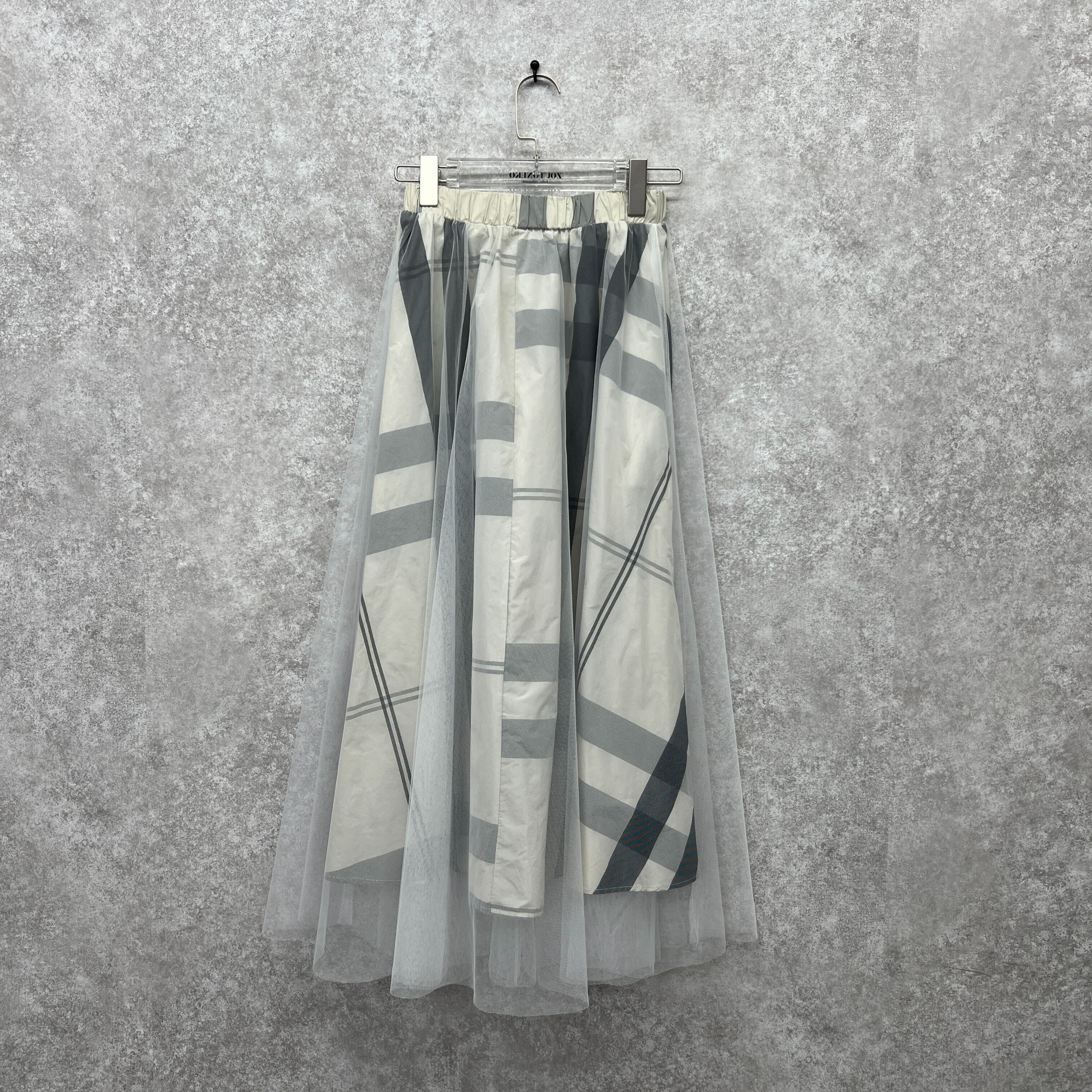 チュールロングチェックスカート ホワイト　※10/15迄に順次発送予定