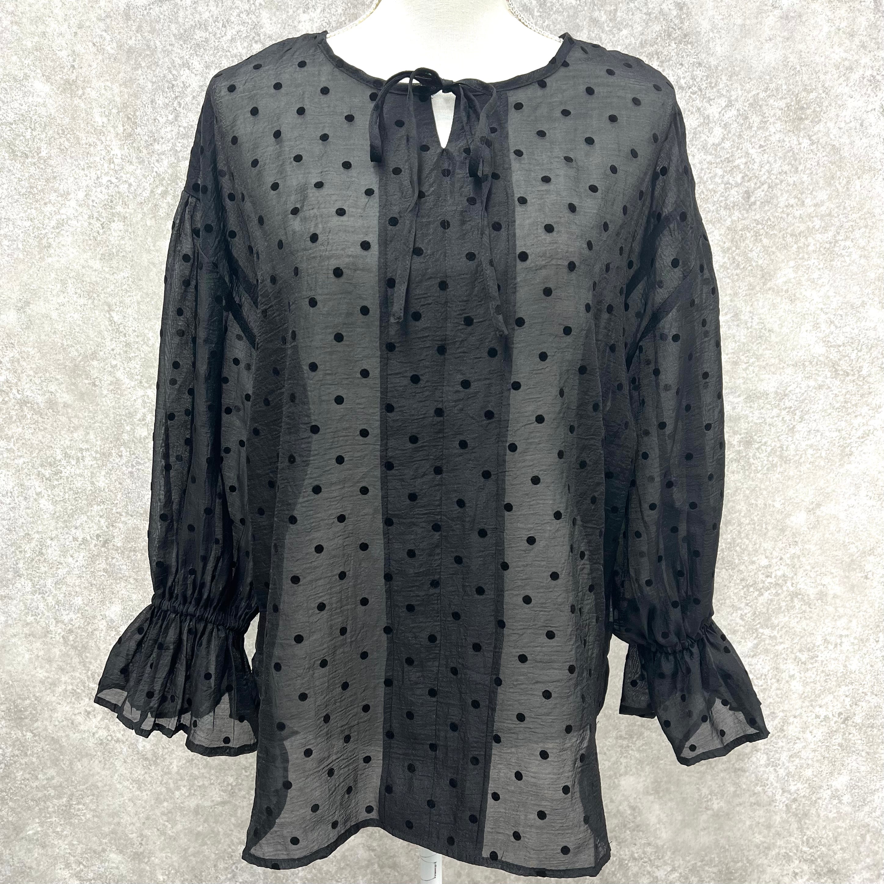 フロッキードットシアーブラウス ブラック ※7/30~8/5より順次発送予定