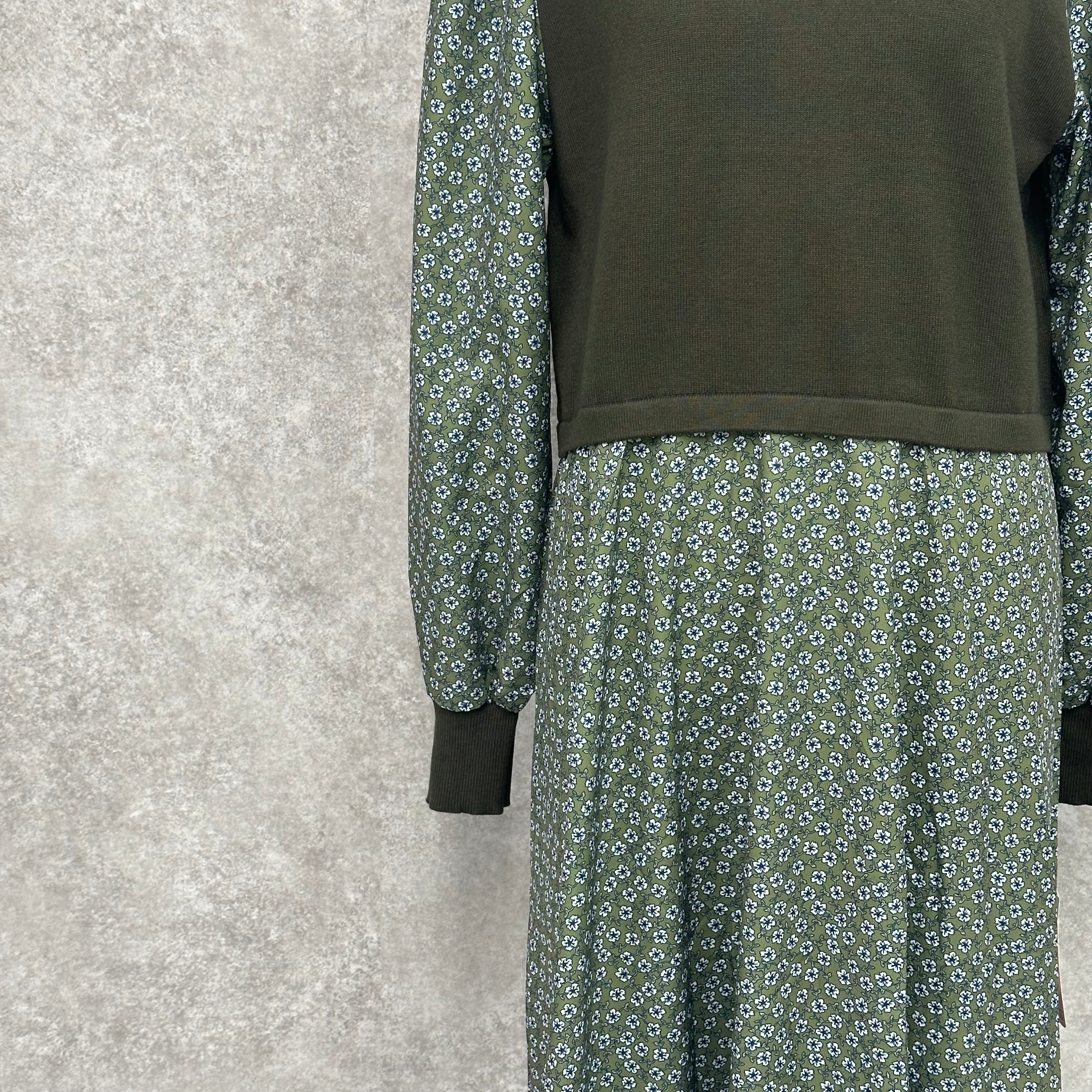 ドッキング花柄ワンピース　グリーン　※10/7迄に順次発送予定