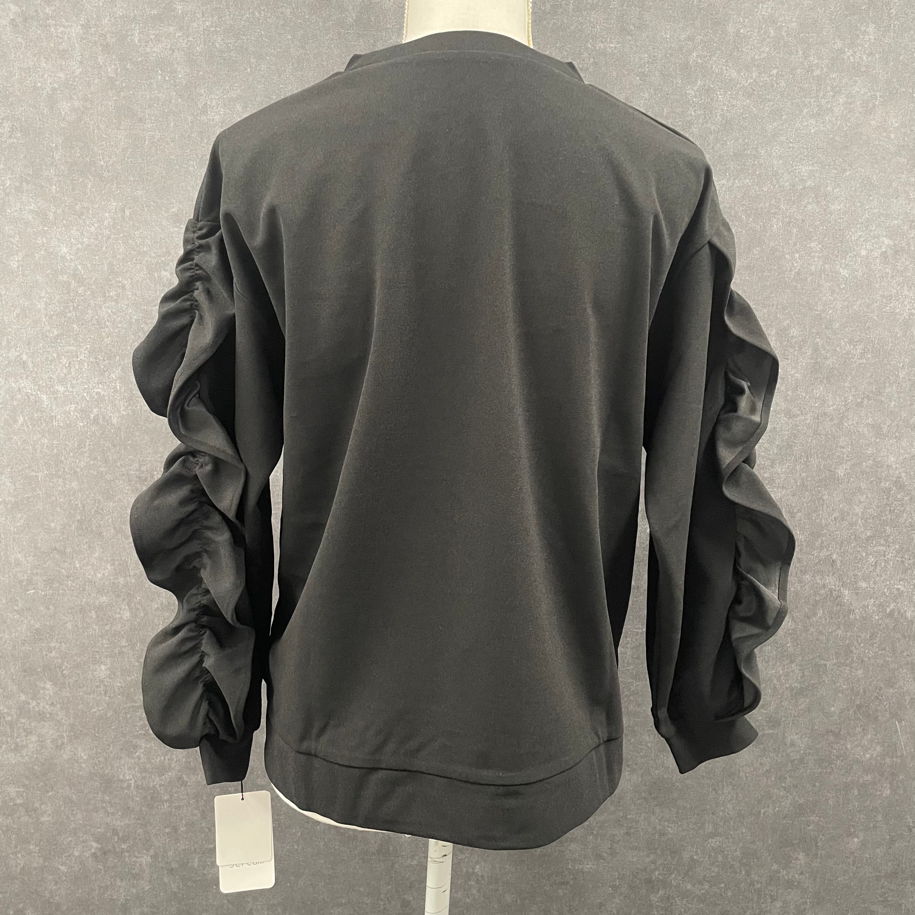 袖フリルビジュトレーナー ブラック ※10/21迄に順次発送予定