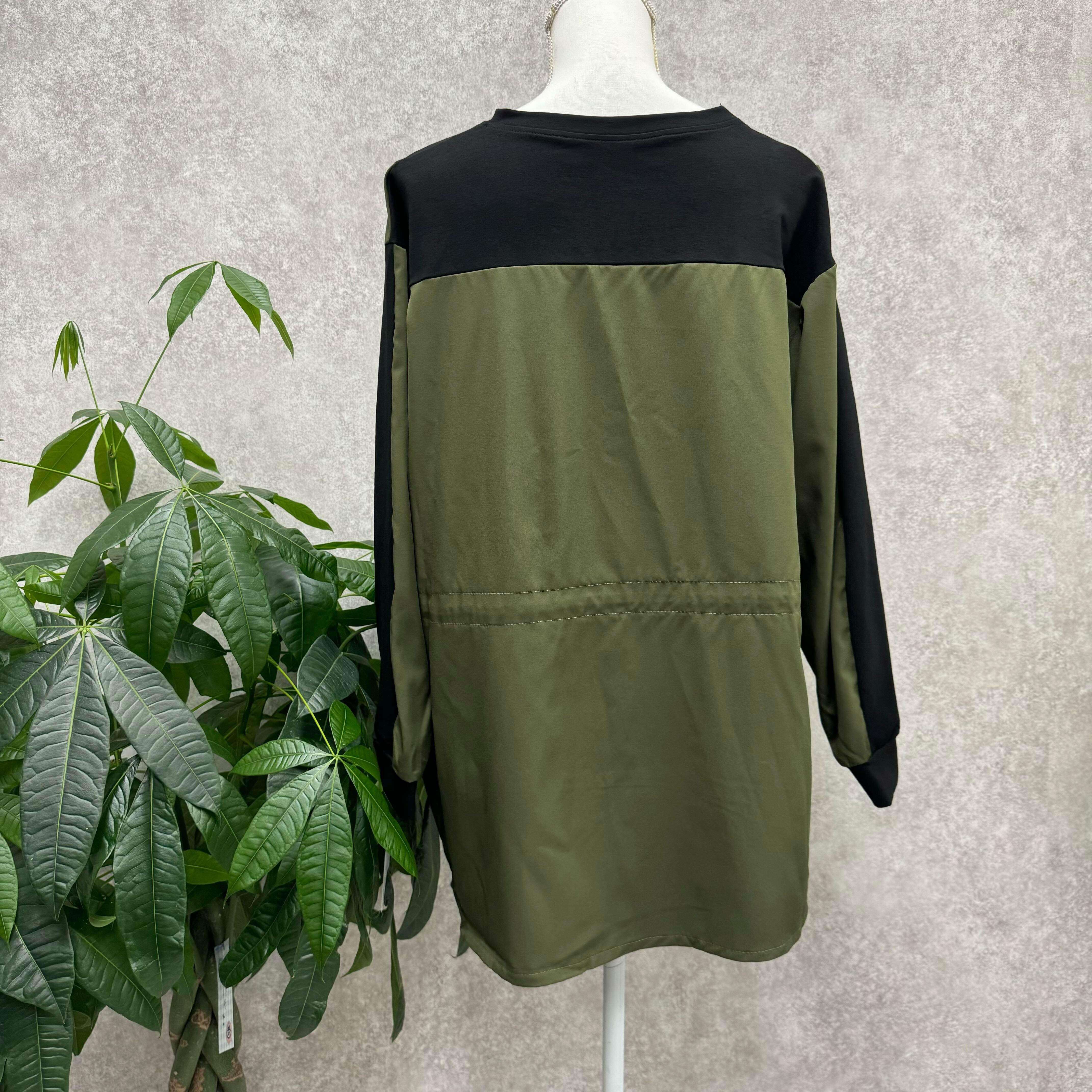 ドロスト配色カーディガン　カーキ ※10/21迄に順次発送予定