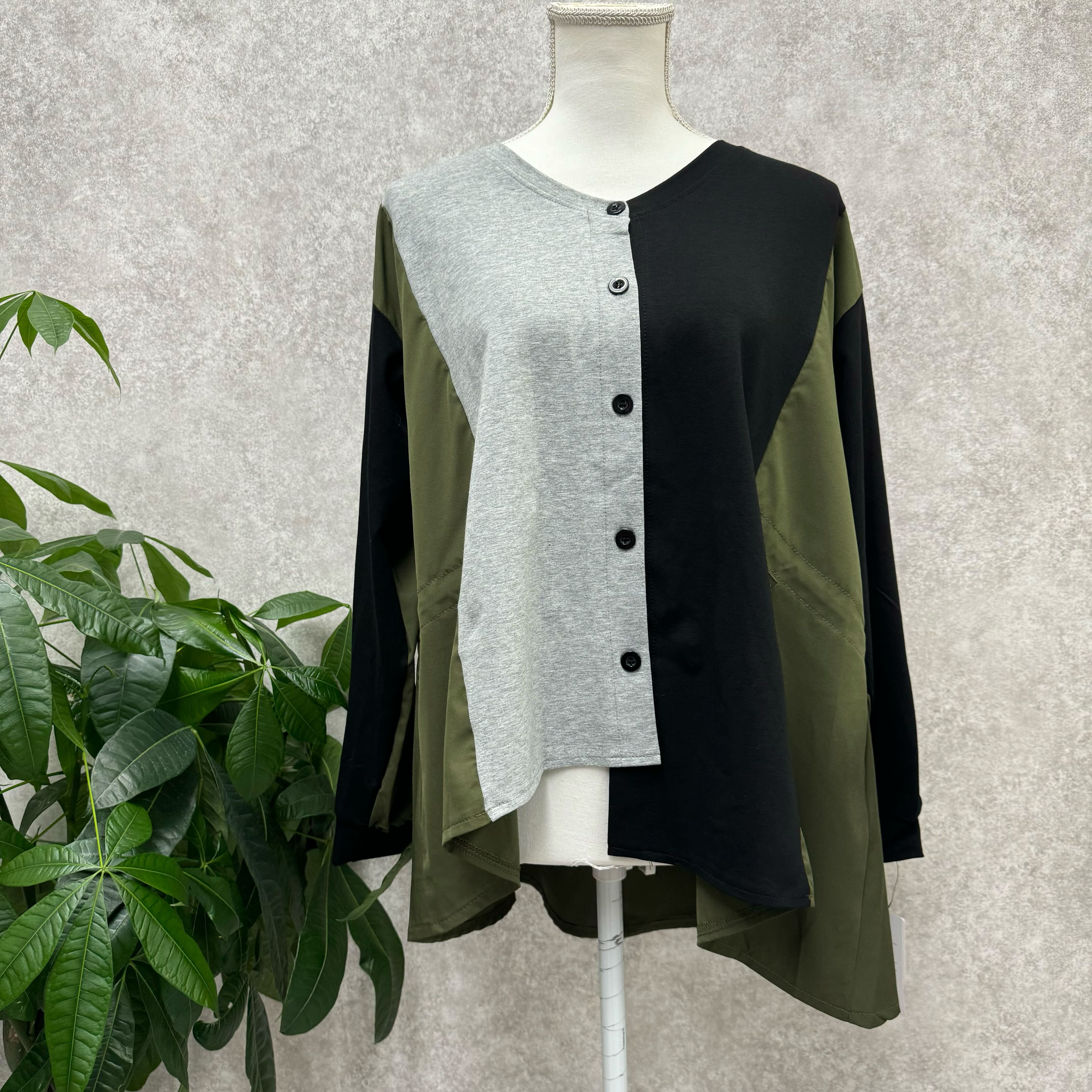 ドロスト配色カーディガン　カーキ ※10/21迄に順次発送予定