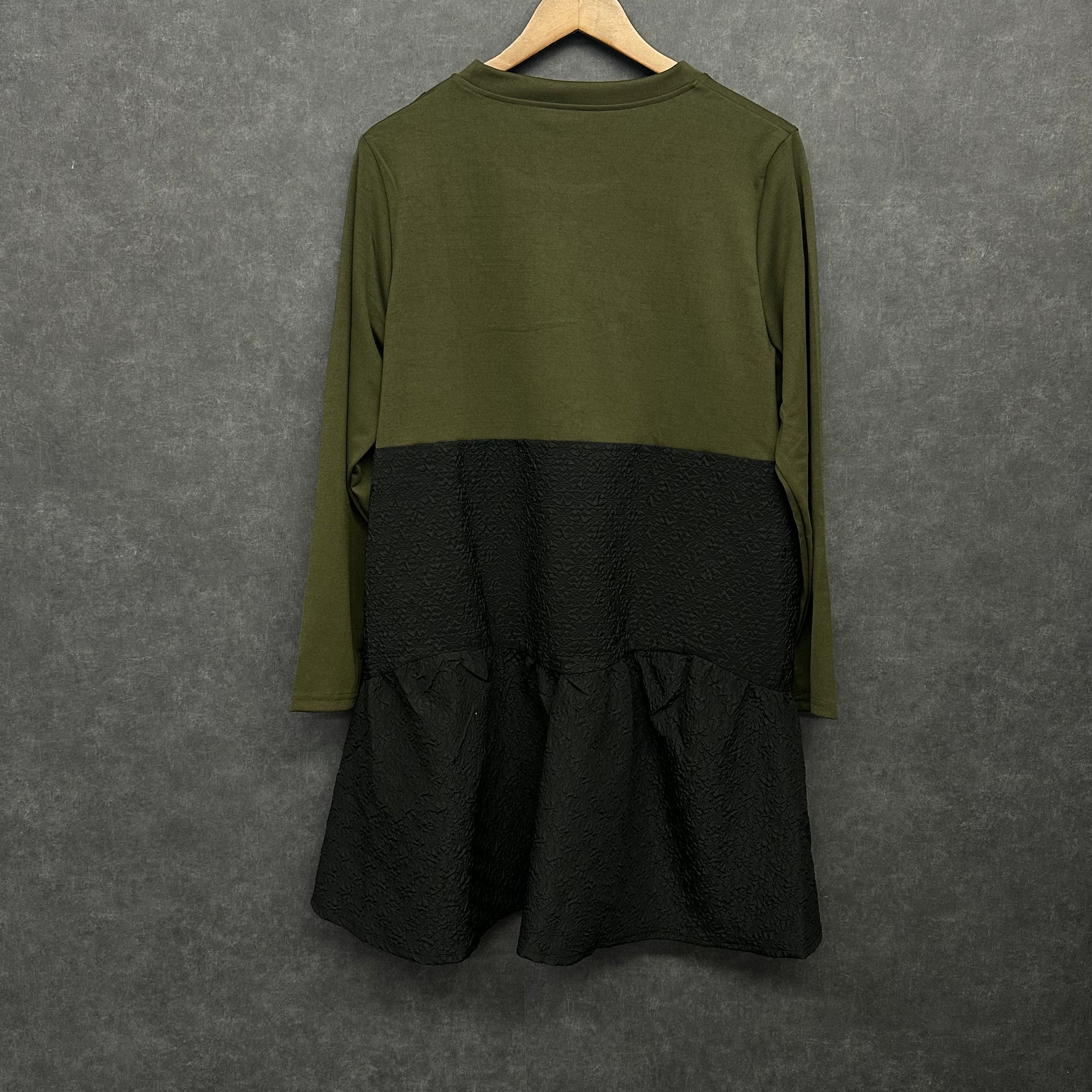 異素材ドッキングワンピース　カーキ　※10/28迄に順次発送予定