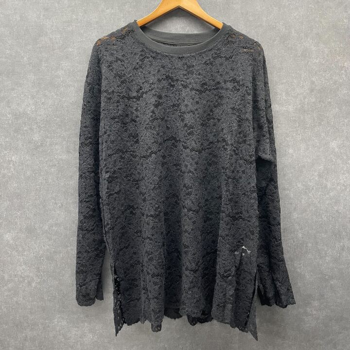リブネックレースチュニックTシャツ ブラック ※3/4迄に順次発送予定